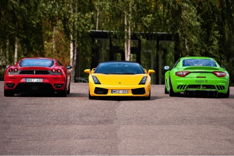 Išbandyk Ferrari F430 V/S Lamborghini Gallardo V/S Maserati GT trasoje