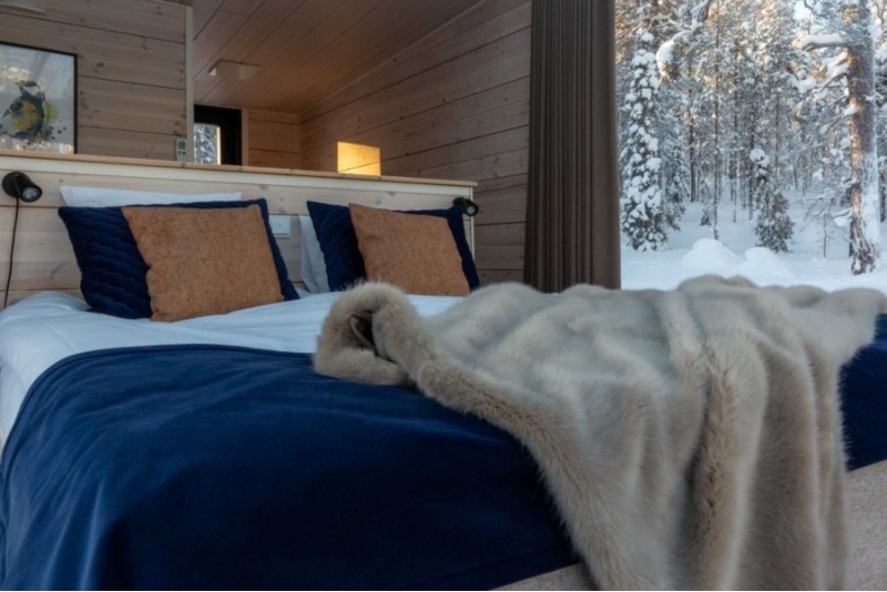 Nakvynė Arctic Skylight Lodge stikliniame kambaryje