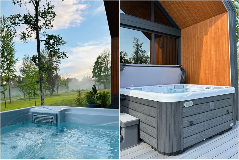 Nakvynė „Sniegi design cabin“ su poilsiu saunoje ir sūkurinėje vonioje