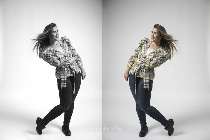 Juodai balta ir spalvota fotosesija be fotografo studijoje „Im photo“ Rygoje